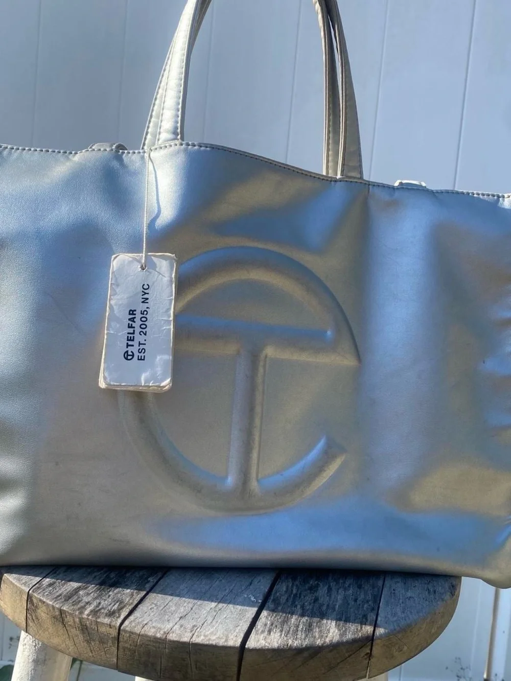 Telfar Metallic Silver Shopping Tote
